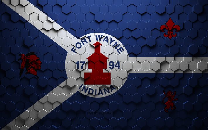 Drapeau de Fort Wayne, Indiana, art en nid d&#39;abeille, Fort Wayne hexagons flag, Fort Wayne, 3d hexagons art et Fort Wayne flag