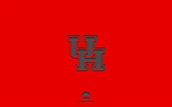 Houston Cougars, kırmızı arka plan, Amerikan futbol takımı, Houston Cougars amblemi, NCAA, Teksas, ABD, Amerikan Futbolu, Houston Cougars logosu