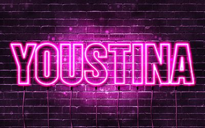 Youstina, 4k, wallpapers with names, female names, Youstina name, purple neon lights, Happy Birthday Youstina, popular arabic female names, picture with Youstina name