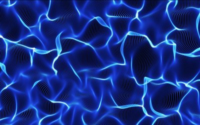 sininen fraktaali tausta, sininen 3d veden rakenne, vesi tausta, 3d vesi, 3d aaltojen rakenne, fraktaalit aallot tausta