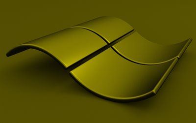 Windows 3D wavy logo, 4K, yellow backgrounds, creative, OS, Windows 3D logo, artwork, Windows yellow logo, Windows logo, Windows