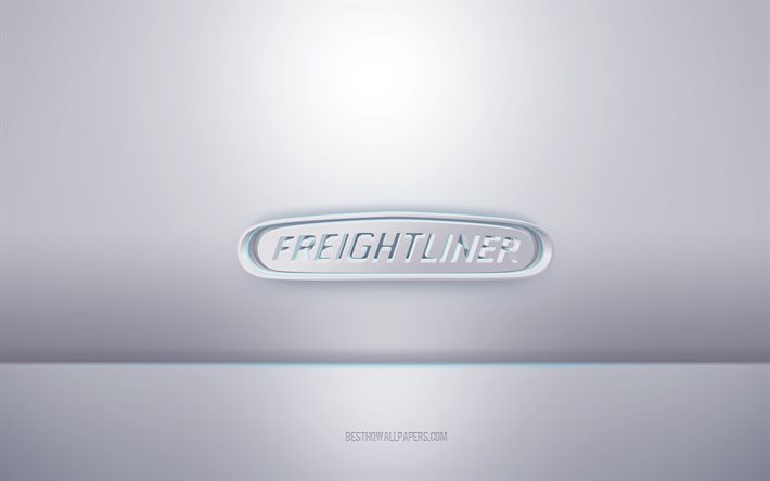 Freightliner 3d white logo, gray background, Freightliner logo, creative 3d art, Freightliner, 3d emblem