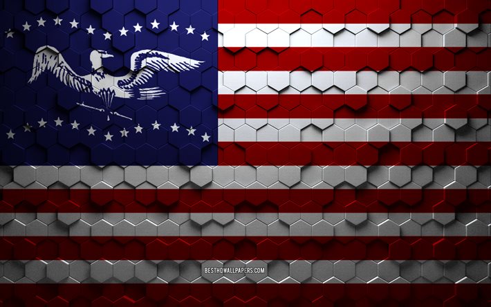 フリーモントの旗, California, ハニカムアート, フリーモント六角形フラグ, フレモントCity in Nebraska USA, 3D六角形アート