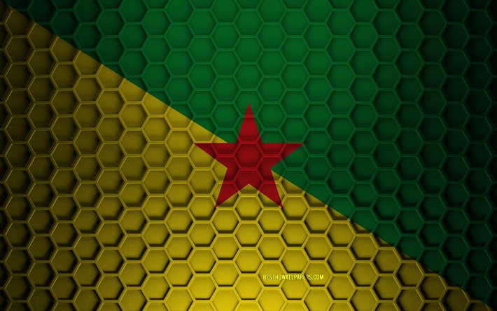 Franska Guyana flagga, 3d sexkantiga konsistens, Franska Guyana, 3d struktur, Franska Guyana 3d flagga, metall konsistens