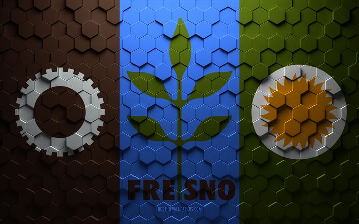 Bandeira de Fresno, Calif&#243;rnia, arte em favo de mel, bandeira de hex&#225;gonos de Fresno, Fresno, arte em hex&#225;gonos em 3D, bandeira de Fresno