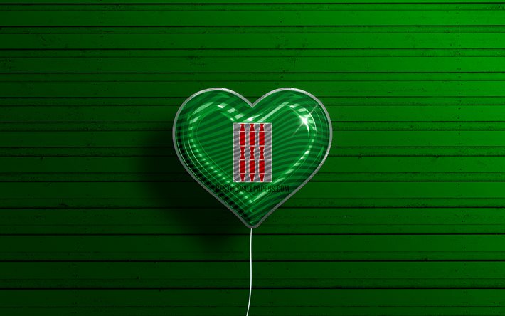 I Love Umbria, 4k, realistic balloons, green wooden background, Day of Umbria, italian regions, flag of Umbria, Italy, balloon with flag, Umbria flag, Umbria