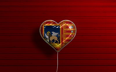 Jag älskar Veneto, 4k, realistiska ballonger, röd trä bakgrund, Venetos dag, italienska regioner, Venetos flagga, Italien, ballong med flagga, Veneto