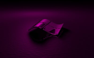 ダークパープルの3DWindowsロゴ, 黒の背景, 3d波濃い紫色の背景, Windowsロゴ, Windowsエンブレム, 3Dアート, Windows