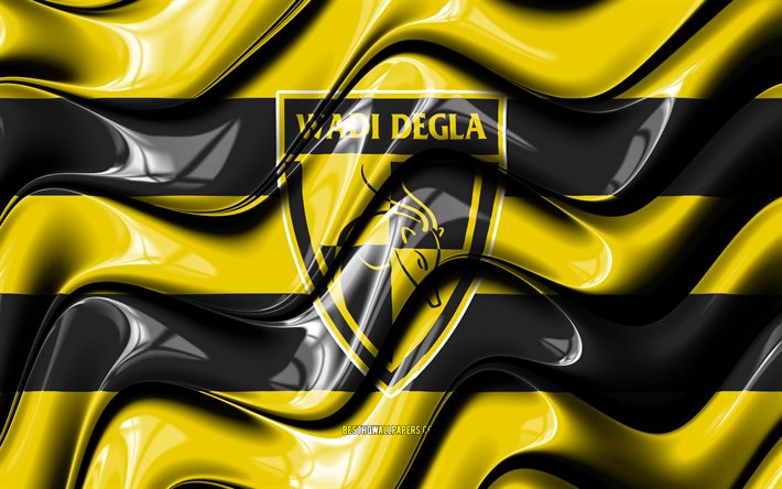 Wadi Degla bayrağı, 4k, sarı ve siyah 3D dalgalar, EPL, Mısır Futbol Kul&#252;b&#252;, futbol, Wadi Degla logo, Mısır Premier Ligi, Wadi Degla FC