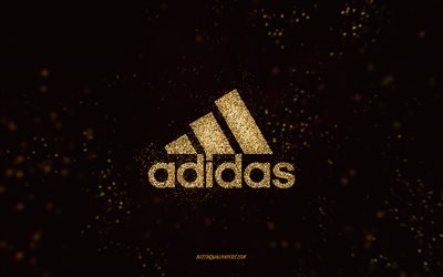 Logo de paillettes Adidas, 4k, fond noir, logo Adidas, art de paillettes jaunes, Adidas, art cr&#233;atif, logo de paillettes jaunes Adidas