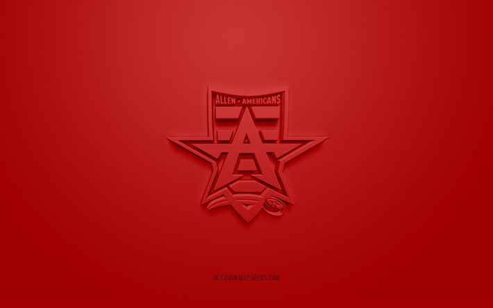 Allen Americans, logotipo 3D criativo, fundo vermelho, ECHL, emblema 3D, American Hockey Club, Texas, EUA, arte em 3D, h&#243;quei, logotipo Allen Americans 3D