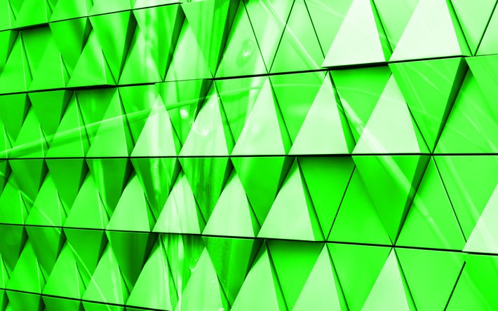 المثلث الأخضر 3d الخلفية, 4 ك, أخضر، 3d، الخلفية, مثلثات زجاجية, الإبداعية 3d الخلفية الخضراء, مثلثات زجاجية خضراء ثلاثية الأبعاد