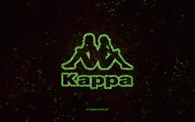 Kappa glitter logo, 4k, black background, Kappa logo, green glitter art, Kappa, creative art, Kappa green glitter logo
