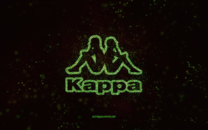 Kappa glitter logotyp, 4k, svart bakgrund, Kappa logotyp, gr&#246;n glitter konst, Kappa, kreativ konst, Kappa gr&#246;n glitter logotyp