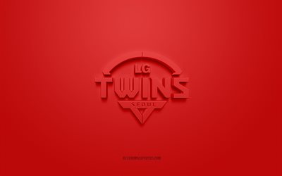 LG Twins, logotipo 3D criativo, fundo vermelho, KBO League, emblema 3D, clube de beisebol sul-coreano, Seul, Coreia do Sul, arte 3D, beisebol, logotipo 3D LG Twins