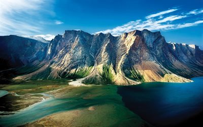 mountains, rocks, river, coast, canada