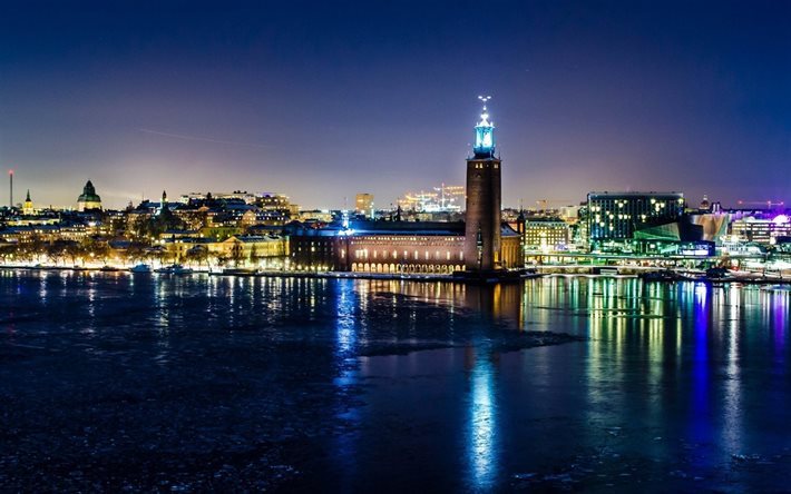 winter, stockholm, night, sweden