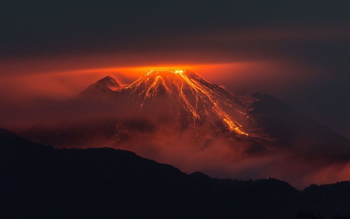 la monta&#241;a, volc&#225;n, erupci&#243;n de volc&#225;n, lava, volcanic eruption