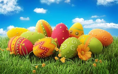 green grass, painted eggs, easter, krashanki, easter eggs, decorated eggs