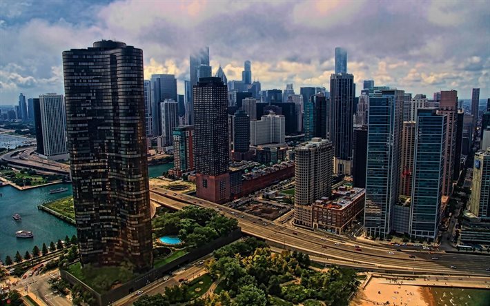 grattacieli, america, usa, panorama, hdr, chicago, architettura moderna