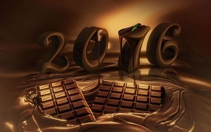 2016, new year, chocolate letters, chocolate