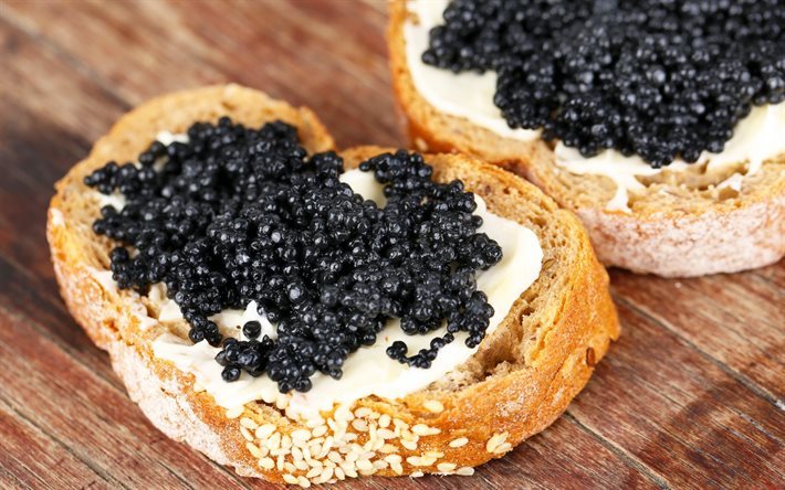 le caviar d&#39;esturgeon, caviar noir, sandwich, la nourriture