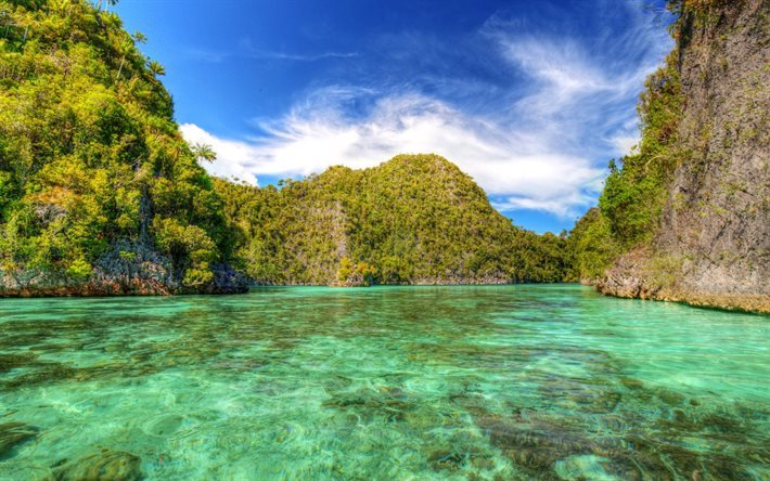 wayil lagoon, indonesia, ocean, tropical island, palm trees, lazur