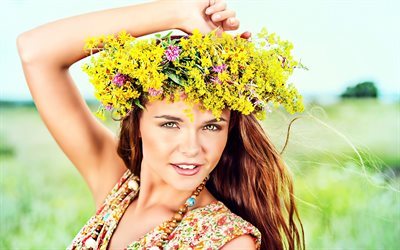 beautiful girl, portrait, spring, wildflowers