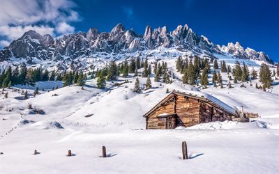 berg, hut, usa, vinter, sn&#246;, ca
