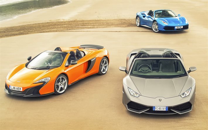 carros esporte, Lamborghini Huracan, McLaren 650S Aranha, Ferrari 458 SPYDER