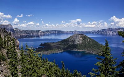 summer, crater lake, canada, rocks, mountains, lake