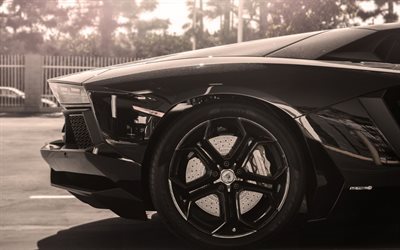 Lamborghini Aventador, LB834, carro desportivo, preto Aventador, rodas pretas