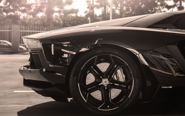 Lamborghini Aventador, LB834, sports car, black Aventador, black wheels