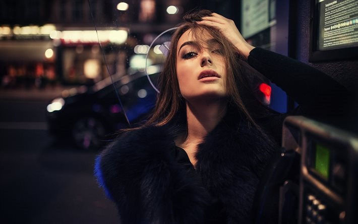 beautiful girl, evening, city, portrait