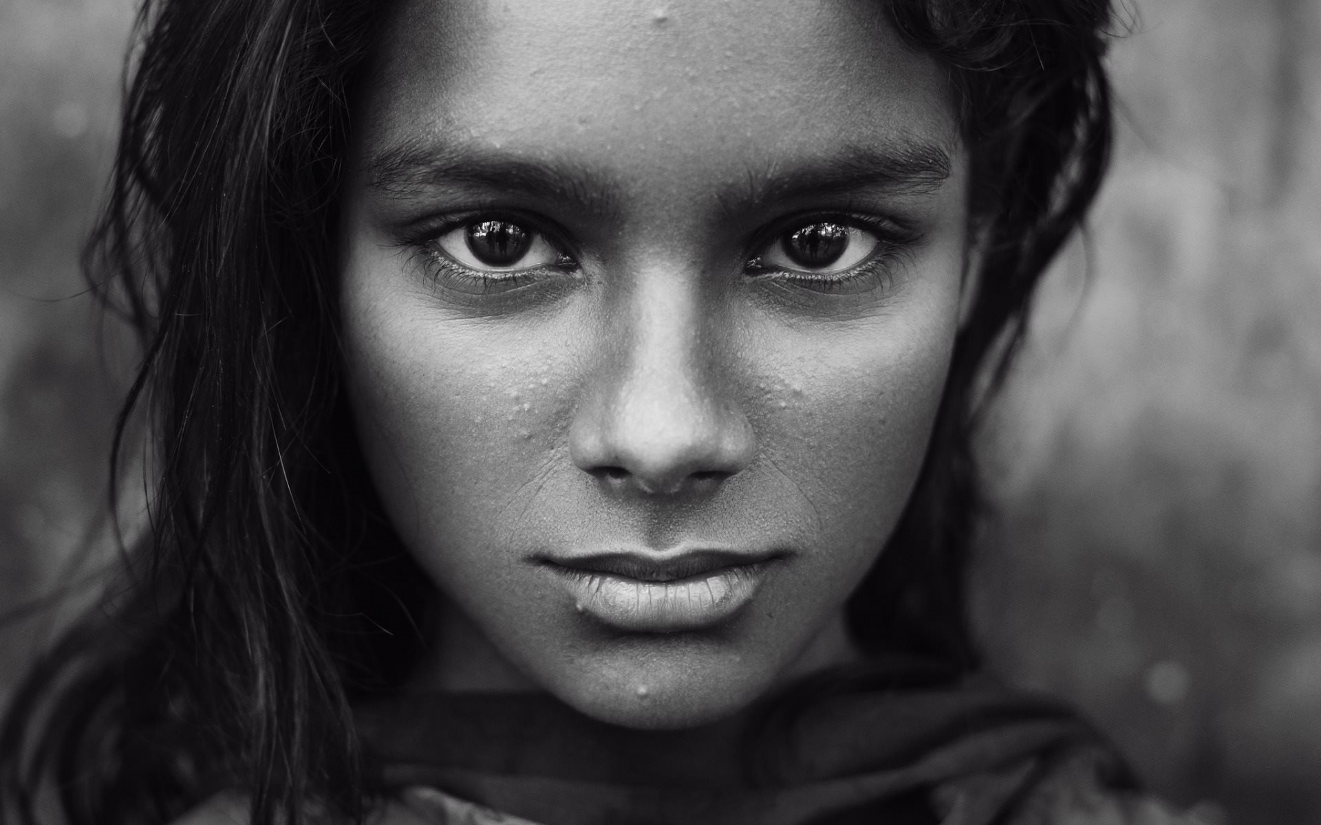 look, face, black and white, portrait of a girl, expressive eyes.