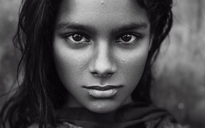 buscar, la cara, en blanco y negro, retrato de una ni&#241;a, ojos expresivos