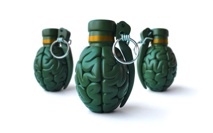 3d grenade, green grenade, 3d brain, brainstorm