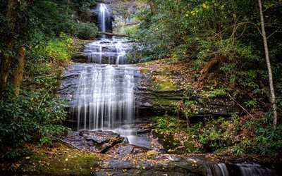 waterfall, usa, forest, rock, georgia