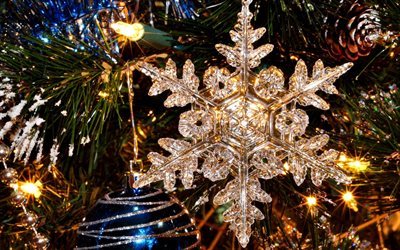 dekoration, nytt &#229;r, pricesi, crystal snowflake, jul