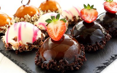 chocolate desserts, schokolade, s&#252;&#223;igkeiten, desserts, erdbeere