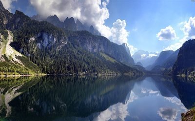 slopes, dachstein, mountains, austria, forest, mountain lake