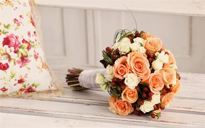 花嫁のブーケ, オレンジのバラ, 結婚式の花束