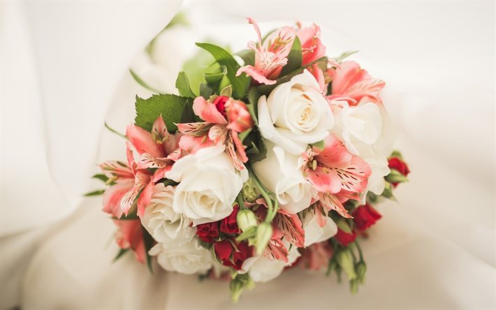 white roses, roses, wedding bouquet, alstroemeria, bride&#39;s bouquet