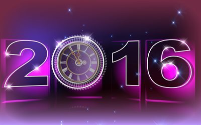 2016, new year, watch, clock