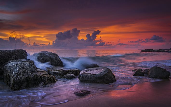 ocean, visningar, v&#229;g, dawn, thailand, morgon