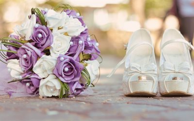 bague de fiançailles, chaussures, mariage, bouquet de mariage, obrocki