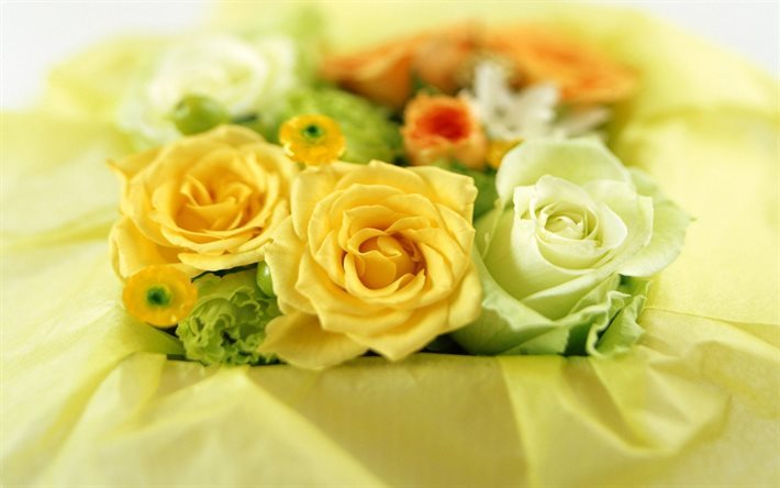 ダウンロード画像 花束無料 バラの花束 バラ 緑色のバラ 黄色のバラ フリー のピクチャを無料デスクトップの壁紙