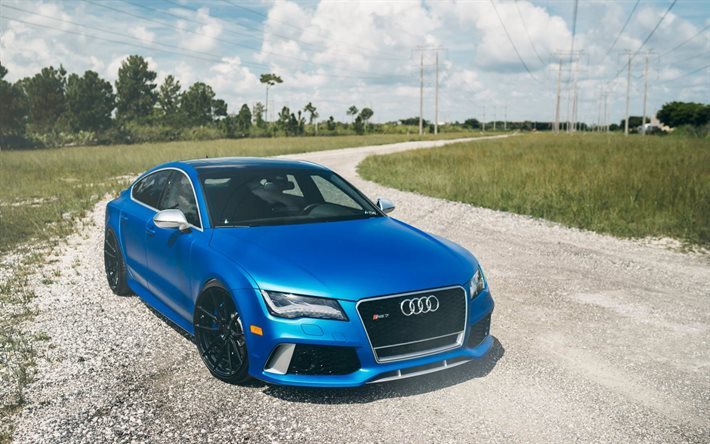 audi rs7, adv7, tuning, blue audi, black rims