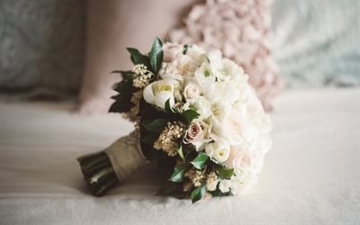de beaux bouquets, bouquet de mariage, bouquet de la mariée, des roses blanches, roses