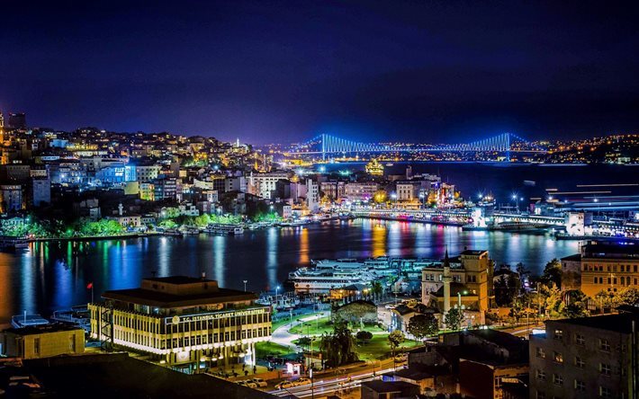 夜, 海峡, ボスポラス, イスタンブール, トルコ